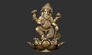ganesha golden statue of on lotus flower sculptures tatue statuette figurine figure figurines goddess hinduism deity elephant male art character 3d print model - Mito3D
