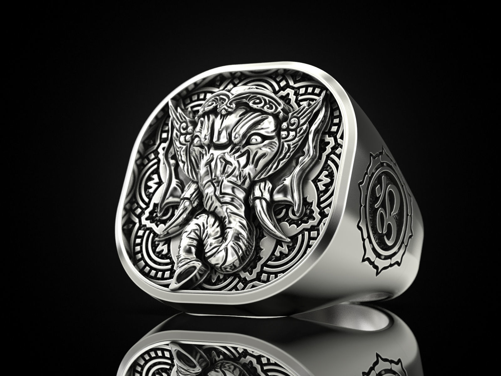 ganesha ring ganesh indian hindu hinduism religious ohm lord om god elephant mythology figurine brahmanda shiva silver jewellery jewelry 3dprinted design rings 3D print model - Mito3D