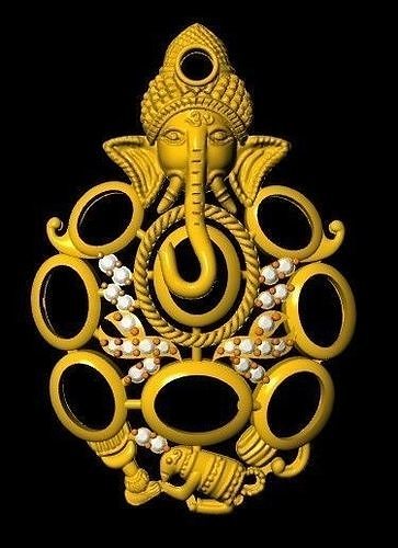 Ganeshji Navaratna Anhänger Gold Silber Schmuck Design Kunst druckbar 3D print model - Mito3D