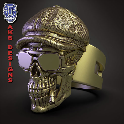 crâne bague bijoux bandit version2 bijou motard coureurs punk anneaux casque colère art os casquette irlandais chapeau cigare cigarette fumeur lunettes soleil 3D print model - Mito3D