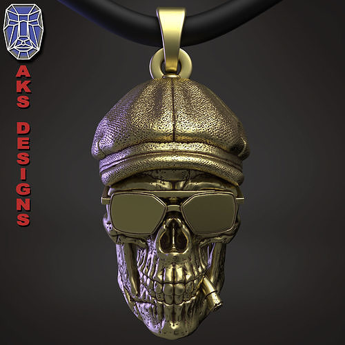 schädel anhänger schmuck gangster ausführung 2 juwel biker fahrer punk ringe helm wütend kunst knochen deckel irisch hut zigarre zigarette rauchen brille sonne 3D print model - Mito3D