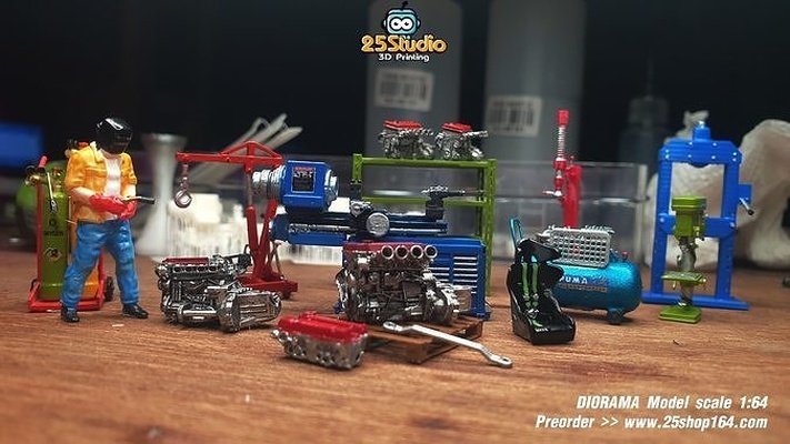 garagem diorama roda quente ferramentas carro passatempo faça 3d print model - Mito3D