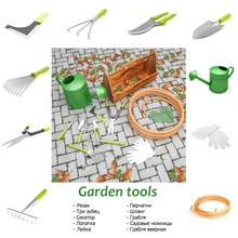 garden tools secateurs scissors gloves watering can hose cutter three prongs scapula rake fan house 3d print model - Mito3D