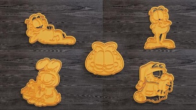garfield galleta cortador conjunto panadería molde pastel fiesta galletas sello cnc fondant cortante horneando arcilla gato dibujos animados gracioso conejito casa cocina comida 3d print model - Mito3D