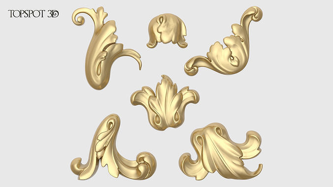 garland acanthus leaf set renaissance baroque rococo onlay interior collection moulding cnc classic furniture ornate carved 3dprint carving highpoly art 3D print model - Mito3D