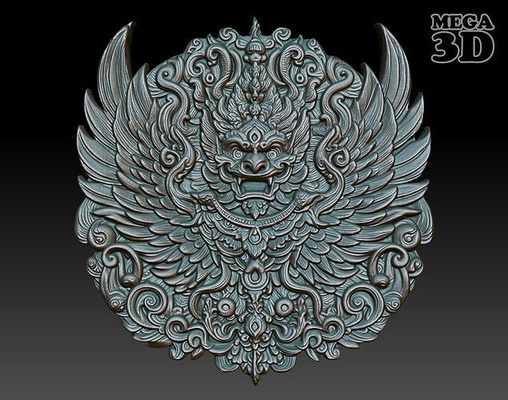 garuda bassorilievo 05 240812 aquila magia uccello induismo buddismo dio vishnu aprire cnc stampa sollievo arredamento gioielleria artcam arte incisione scolpito lavorazione legno ciondoli 3d print model - Mito3D