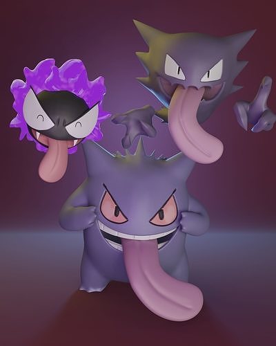 pokemon - gastly haunter gengar two poses pikachu halloween go pokeball art toy game collectible ash manga anime ghost scary games toys 3D print model - Mito3D