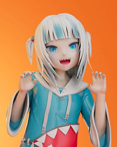 gawr gura anime gawrgura hololive cute vtube print pretty shark sharkgirl 3dmodel art sculptures 3D print model - Mito3D