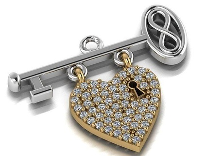 gc altın h077 key heart elmas kolye takı moda tasarım gümüş lüks zarif parlıyor Sanat kolyeler taşlar beyaz yazdırılabilir parlak KADIN 3d print model - Mito3D