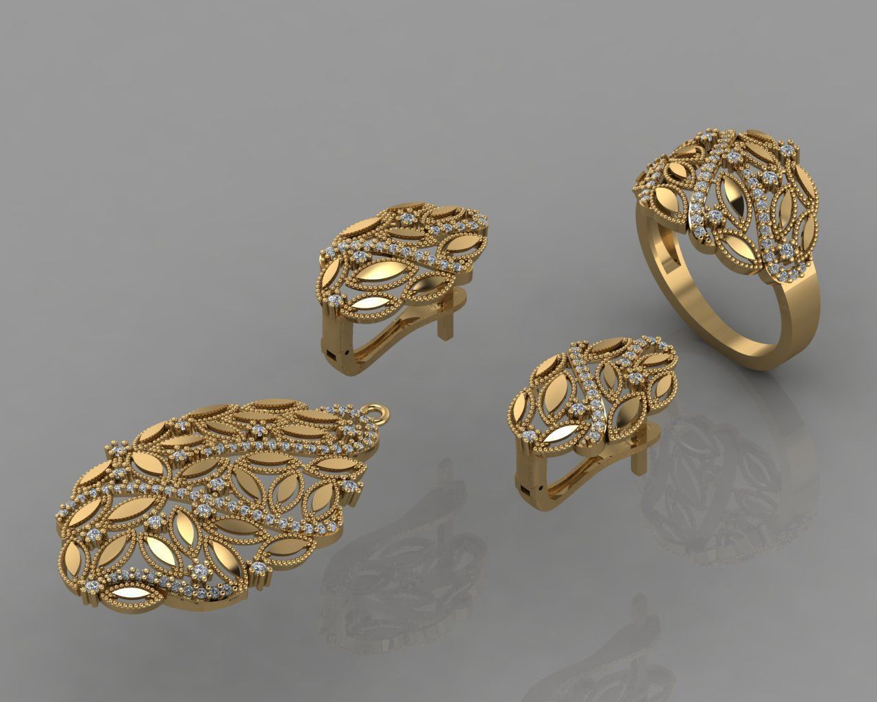 gc ouro m0054 - diamond conjunto jóias a moda o design de prata anel luxo elegante brilhando diamante arte colar gem pulseira brinco pingente safira outros sterling anéis 3D print model - Mito3D