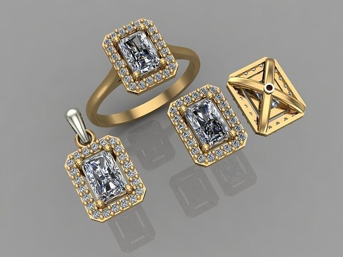 gc oro m0077 diamante conjunto joyería joya Moda diseño plata anillo lujo elegante brillante Arte collar pulsera arete colgante pendiente zafiro mujer anillos 3D print model - Mito3D