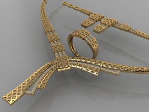 gc oro s0019 diamante collana orecchino squillare braccialetto impostato gioielleria moda design argento lusso elegante splendente arte gemma pendente donne 3d print model - Mito3D