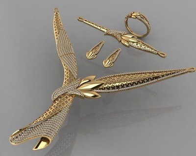 gc ouro s001 diamante colar brinco anel pulseira conjunto joalheria moda Projeto prata luxo elegante brilhando arte gema pingente safira colares 3d print model - Mito3D