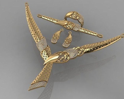 gc oro s002 diamante collana orecchino squillare braccialetto impostato gioielleria moda design argento lusso elegante splendente arte gemma pendente zaffiro collane 3d print model - Mito3D