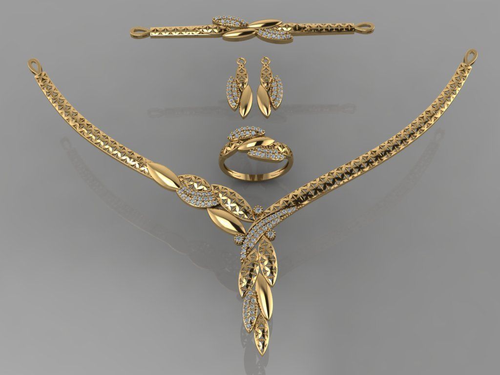 gc oro s007 diamante collana orecchino squillare braccialetto impostato gioielleria moda design argento lusso elegante splendente arte gemma pendente donne 3D print model - Mito3D