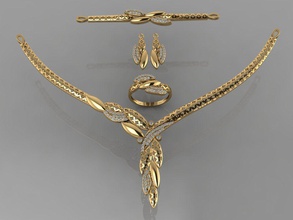 gc oro s007 diamante collar arete anillo pulsera conjunto joyería joya moda diseño plata lujo elegante brillante arte colgante pendiente mujer 3d print model - Mito3D