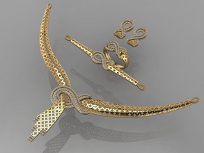 gc oro s008 diamante collana orecchino squillare braccialetto impostato gioielleria moda design argento lusso elegante splendente arte pendente donne 3d print model - Mito3D