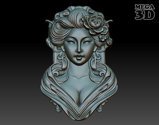 gueixa relevo 07 240731 japão japonês quimono mulheres lindo fêmea cnc impressão alívio decoração joalheria artcam arte gravação esculpido marcenaria pingentes 3d print model - Mito3D