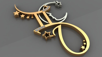 gemini - jumeaux d'or pendentif diamant bijoux or imprimable gémeaux les 18k le gem collier 3d de modèle la mode étoiles pendentifs personnes l'homme l'anneau femme 3d print model - Mito3D
