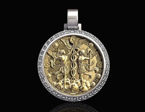 gemini caduceus pendant - zodiac 3d printable pendants jewelry gem jewel gemstones silver sterling brilliant gold platinum stylish fashion men women 3d print model - Mito3D