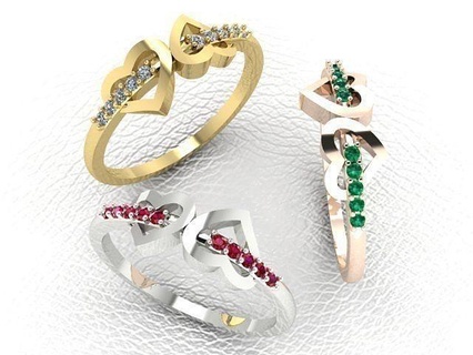 gemas corazón anillo oro plata latón platino blanco amor prototipos imprimible joyas joyería diamantes diamante anillos enamorado corazones joya 3d print model - Mito3D