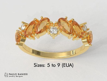 gemstone band ring rings gold jewelry pauloranieri trendy fashion classic modern silver diamond jewellery wedding 3d print model - Mito3D