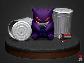 gengar trash can in circle pokemon cartoon model diorama miniature zbrush gameboy gameboycolor cassette retro realistic ambient hightresolution sculpture art 3dprint games toys 3d print model - Mito3D