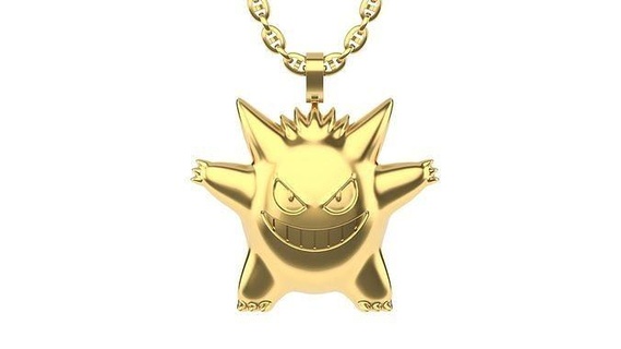 gengar pendant 40 mm gold jewelry platinum printable silver necklace pokemon pendants ghost 3d print model - Mito3D
