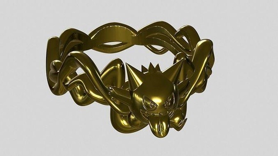 gengar anillo pokemon nintendo impresión 3dprint joyería oro Arte figura imprimible vídeo juego molde escultura mano joya anillos 3d print model - Mito3D