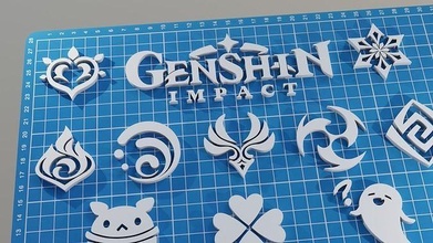 genshin impatto logo simboli anemo geo elettro cryo dendro idro klee mora primogems simbolo illustrazione passatempo fai 3d print model - Mito3D