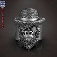 squillare animale gioielleria gentiluomini gorilla 1 gioiello motociclista banda club cavalieri punk cranio anelli cappello mago cap cowboy bicchiere catena panciotto scimmia 3d print model - Mito3D