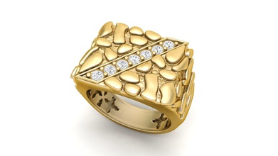 herren diamant nugget ring 01 gold silber schmuck druckbar ringe textur stein cnc nuget 3dprintable männer steinigung 3d print model - Mito3D