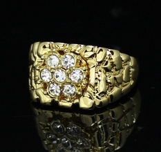 caballeros diamante pepita anillo 29 hombres oro plata joyería imprimible joya anillos textura cnc nuget 3dprintable caballero drogadicción zbrush 3d print model - Mito3D