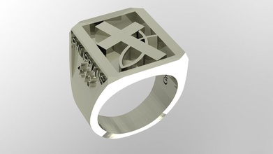 senhores religioso anel homem peixe cruz jesus joalheria jóias matriz rinoceronte gemvision 3d impressão barato livre diamante precioso platina argolas 3d print model - Mito3D