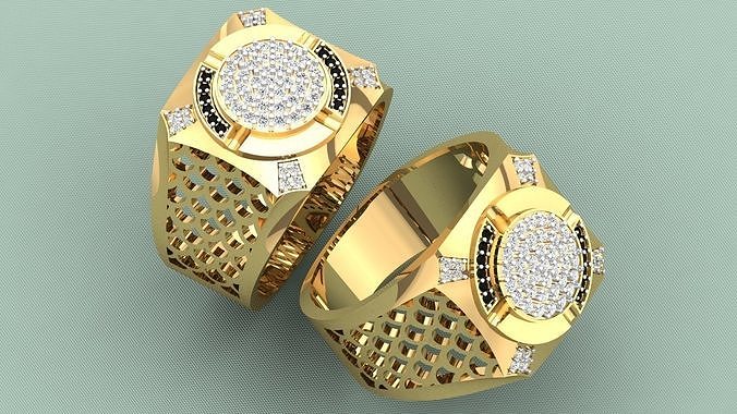 Herren Ring Schmuck Gold druckbar Silber Design Diamant Ringe Herrenring Männer 3D print model - Mito3D