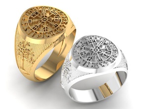 senhores anel islandês bússola viking runas símbolo jóias masculino sinete joalheria imprimível homens exclusivo ouro jóia argolas 3ds 3d print model - Mito3D