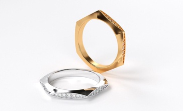 geometric gold wedding ring diamonds jewelry cad engagement platinum printable gem silver diamond hexagon fashion sterling rings 3d print model - Mito3D