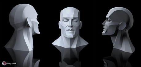 geometric head anatomy reference printable man character study art sculptures 3d print model - Mito3D