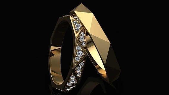 geométrico linhas Casamento argolas graff anel mulher homem joalheria ouro diamante gema jóias moda luxo marca Projeto geometria brilhante imprimível 3d print model - Mito3D