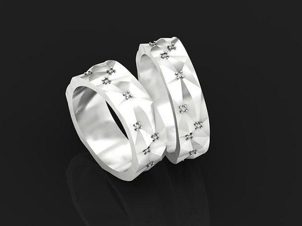 geometrik eşleştirilmiş düğün yüzükler dokulu yüzük 2772 takı altın akşam şık modaya uygun zarif elmas grup orijinal klasik döşemek moda 3d print model - Mito3D