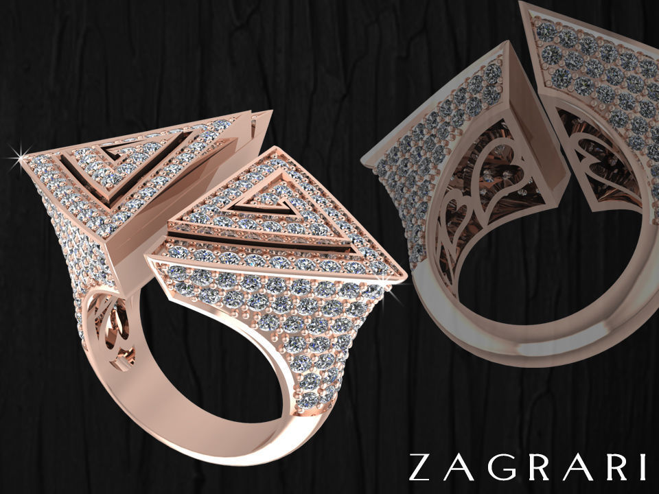 geométricas anillo la joyería de oro el diamante gem joya moda brillante lujo los anillos 3D print model - Mito3D