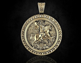 kolye george-ejderha avcısı takı stl yazdırılabilir altın Gümüş platin sterling moda 3d erkekler kadınlar saint george ejderha avcı din simge dini 3d print model - Mito3D