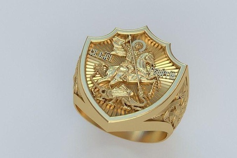 george victorious mens ring jewelry gold silver diamond 3dprint gem render men white rings russy 3d print model - Mito3D