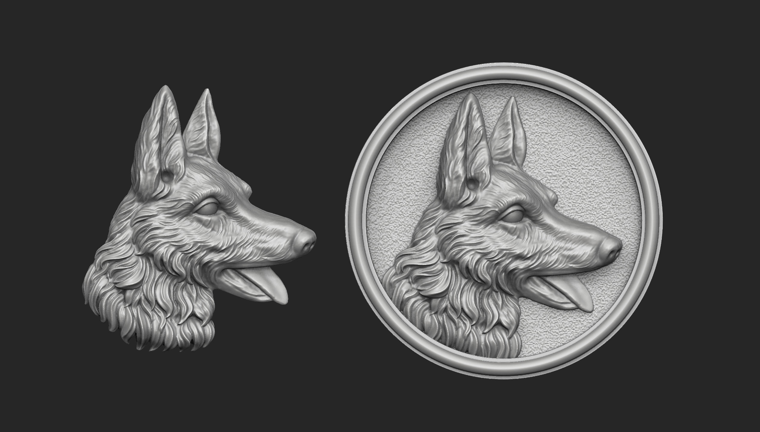 alemão pastor bas relief cão animal pingente medalhão cachorro alívio joalheria jóias cnc cabeça arte esculturas 3D print model - Mito3D