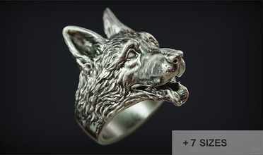 german shepherd dog ring puppy animal cute police jewelry head nature husky portrait silver gold pet funny fox wolf guard rings 3d print model - Mito3D