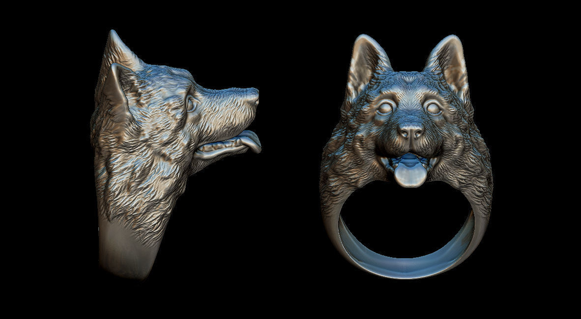 german shepherd ring dog animal mammal pet wolf puppy silver printable nature husky fox labrador jewelry rings werewolf arctic howl lobo beast 3D print model - Mito3D