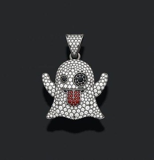 ghost emoji pendant gems spooky haunted scary horror cartoon halloween dead gost jewelry hiphop ice iced jewel diamond briliant hip hop pendants 3d print model - Mito3D