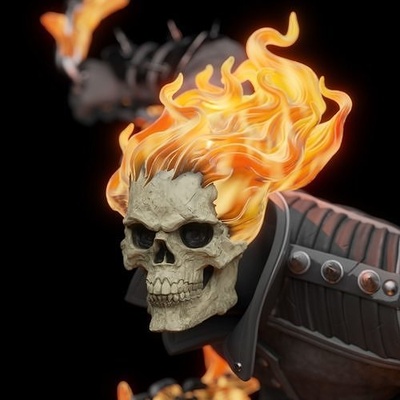 fantôme cavalier statue enfer démon merveille mcu foudre sculpture flamme art sculptures 3d print model - Mito3D