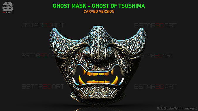 ghost of tsushima - mask carved samurai cosplay hannya oni kitsune japanese japan halloween covid face bstar3dprint games toys 3D print model - Mito3D