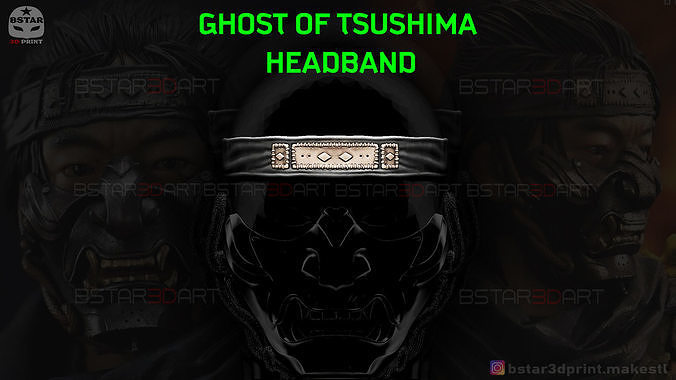ghost tsushima - headband mask cosplay costume devil japanese japan ghostoftsushima hannya oni halloween face covid samurai horror head band games toys 3D print model - Mito3D
